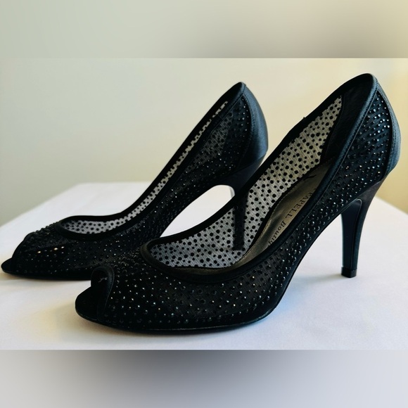 Adrianna Papell Women’s Black Mesh Beaded Peep Toe Heels Size 7M - Picture 2 of 7